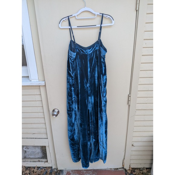 Anthropologie Andromeda Velvet Sleeveless Wide Leg Jumpsuit Teal Blue Size 10 - Picture 6 of 9
